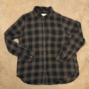 Lucky Brand Flannel Womens Size Large Green Flannel Plaid Button Up Blouse
